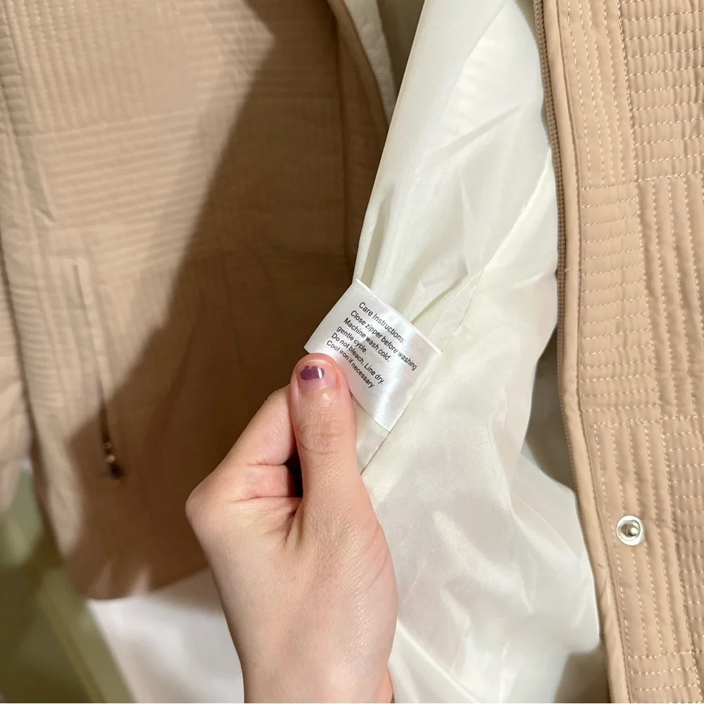 Gallery Woman’s 3X Tan Quilted Button Zip Snap Closure Overcoat Jacket - Picture 4 of 7